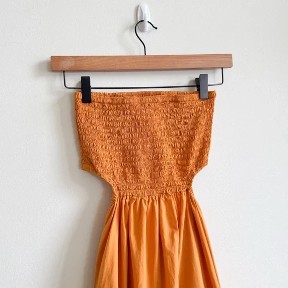 FAITHFULL THE BRAND • Deva Midi Dress In Plain Orange • XS - Picture 5 of 10